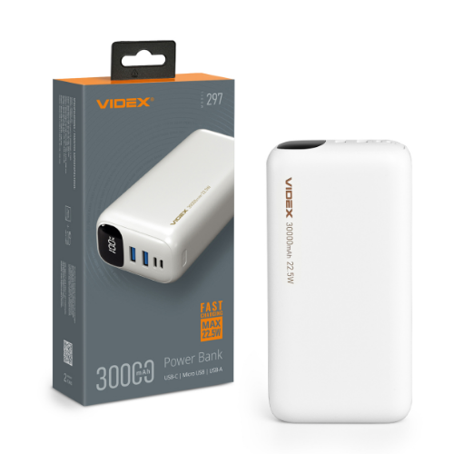 Павербанк 30000mAh Videx VPB-297-W 22,5W білий