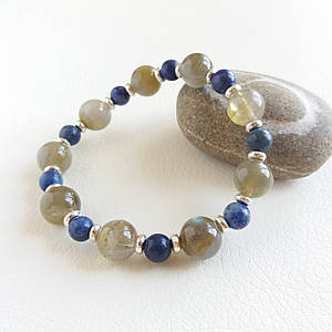 Браслет з Лабрадору d 10мм та Лазуріту d 6мм