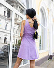 Жіноче лляне плаття до колін приталене фіолетове Сарафан короткий із льону з поясом, фото 6