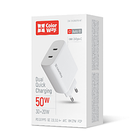 Зарядний пристрій мережевий Type-C/Type-C PD 50W білий GaN Mini ColorWay, фото 3