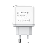 Зарядний пристрій мережевий Type-C/Type-C PD 40W білий ColorWay, фото 7
