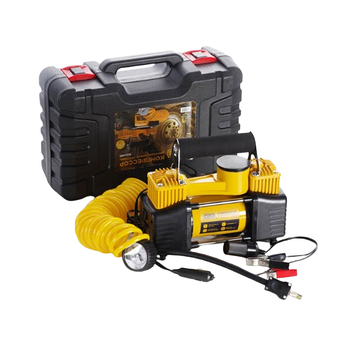 Компресор авто двопоршневий дабл 12V 350W 85л/хв 10 Атм + пластик кейс + кручений шланг та клеми СИЛА