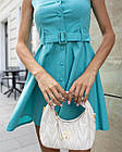 Жіноче лляне плаття до колін приталене бірюзове Сарафан короткий із льону з поясом, фото 5
