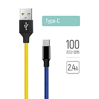 Кабель USB Type-C ColorWay CW-CBUC052-BLY 2,4A 1м синій/жовтий, фото 2