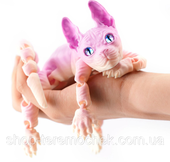 Рухома іграшка антистрес Кіт сфінкс Рожевий з бежевим 3D-друк фігурка 21 см, фото 1