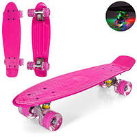 Скейт Пенні Борд (Penny Board) з світяться колесами 22 дюйма рожевий