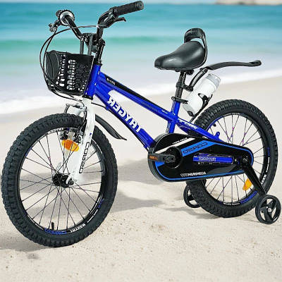 Синій велосипед велобайк 18" для хлопчика від 5 років Прогулянковий лисапед для тренування координації Колеса 2+2