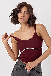 Майка в рубчик із контрастною вставкою під грудьми — бордо-колір, S (є розміри)