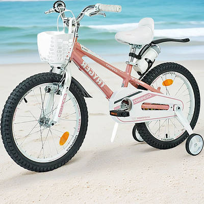 Бежевий велотранспорт лисапед 18" для дівчинки від 5 років Прогулянковий велосипед для розвитку координації Кошик