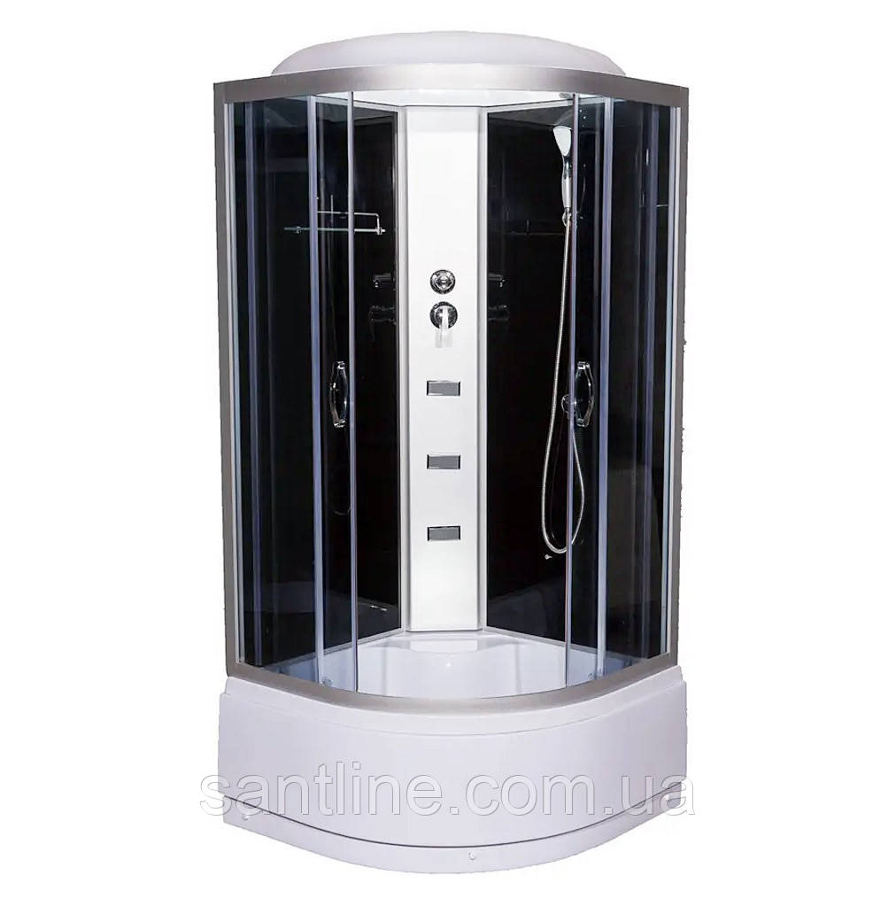 Гідромасажний бокс 96 RC 100х100х215 душовий бокс чорний Vivia глибокий напівкруглий піддон розсувні двері, фото 1