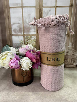 Літнє вафельне простирадло покривало піке 220/240 см з пензликами однотонне бавовняне Туреччина