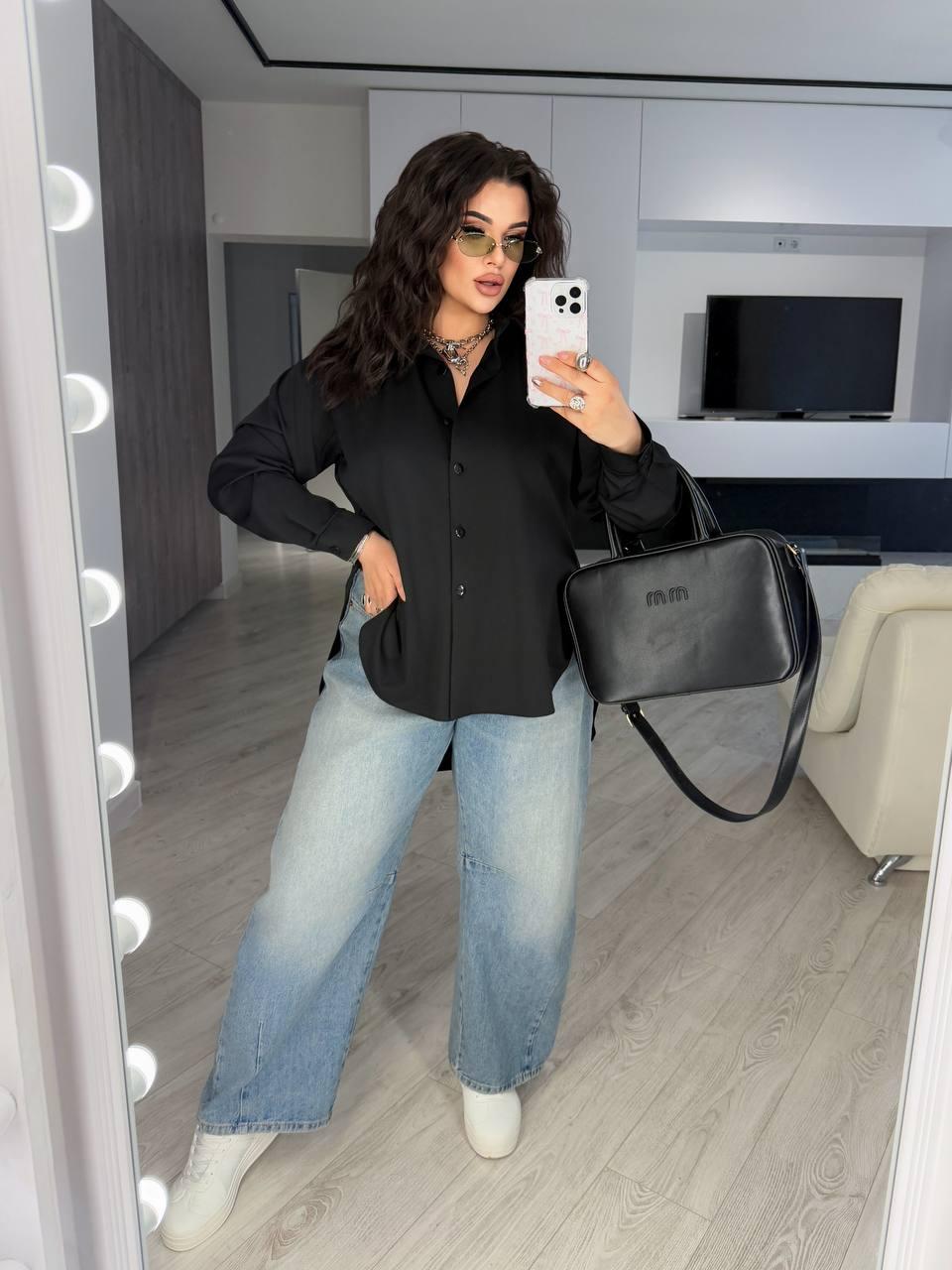 Жіноча класична сорочка на гудзиках великого розміру plussize 48-58 костюмна тканина
