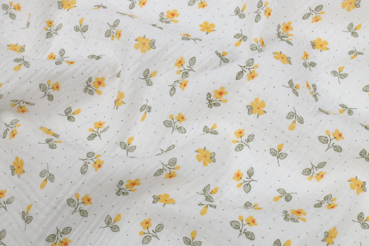 Муслін жатка Жовті квіти з крапками, 135 см