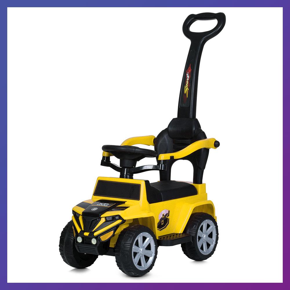 Дитяча каталка-толокар Bambi M 5805 з батьківською ручкою музика світло 2 в 1 Жовтий, фото 1