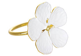 Металеве кільце для серветок Квітка, D4.3*4см, колір - білий із золотом (набір 6 шт)