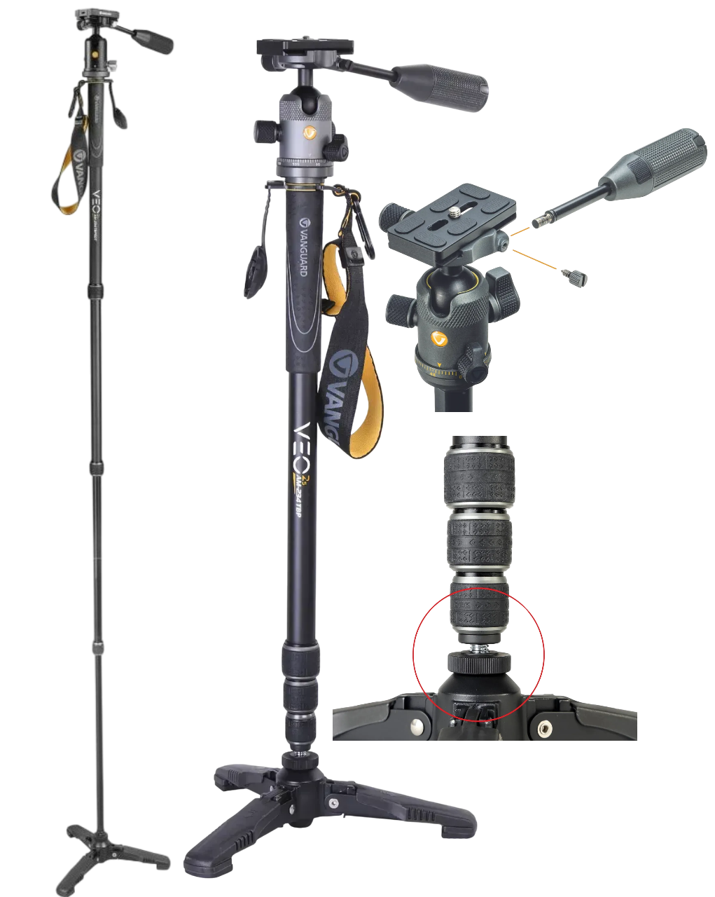 Штатив Vanguard VEO 2S AM-234TP | Чотирьохсекційний алюмінієвий монопод з кульовою головкою для фото-відеотехніки, підзорної труби
