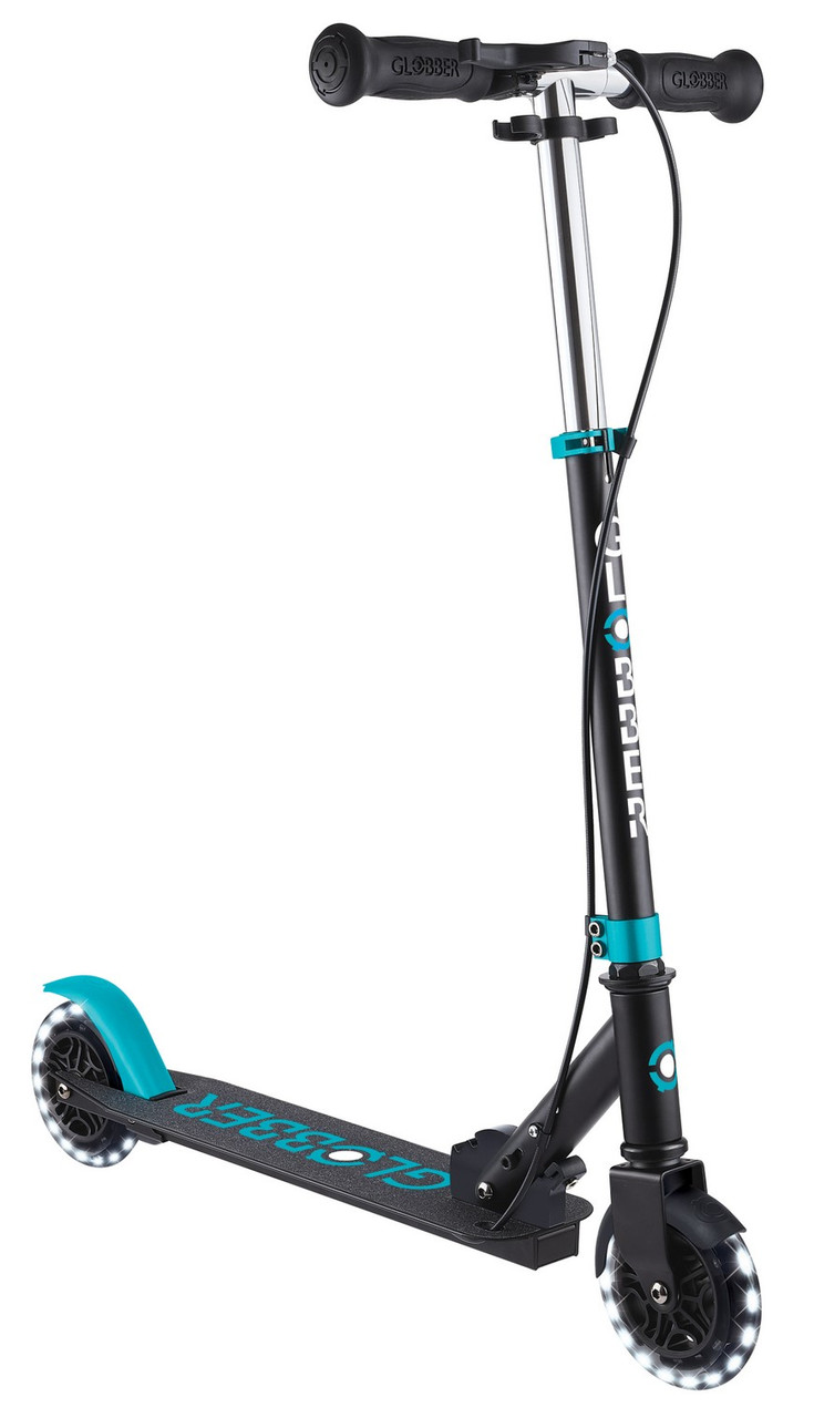 Самокат Globber Flow Element Junior Lights чорно-бірюзовий колеса з підсвічуванням (729-105)