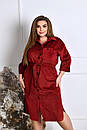 Жіноча вельветова бордова сукня-сорочка з поясом великі розміри, фото 2