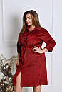 Жіноча вельветова бордова сукня-сорочка з поясом великі розміри, фото 5