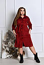 Жіноча вельветова бордова сукня-сорочка з поясом великі розміри, фото 3