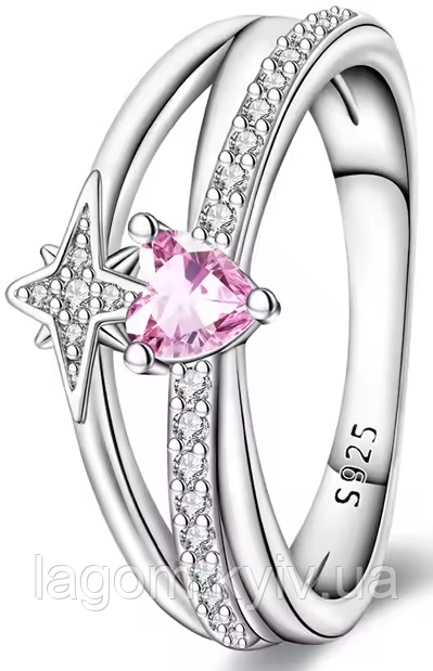 Срібна каблучка в стилі PANDORA "Серце і Зірка" 925 проба кільце ПАНДОРА, фото 1