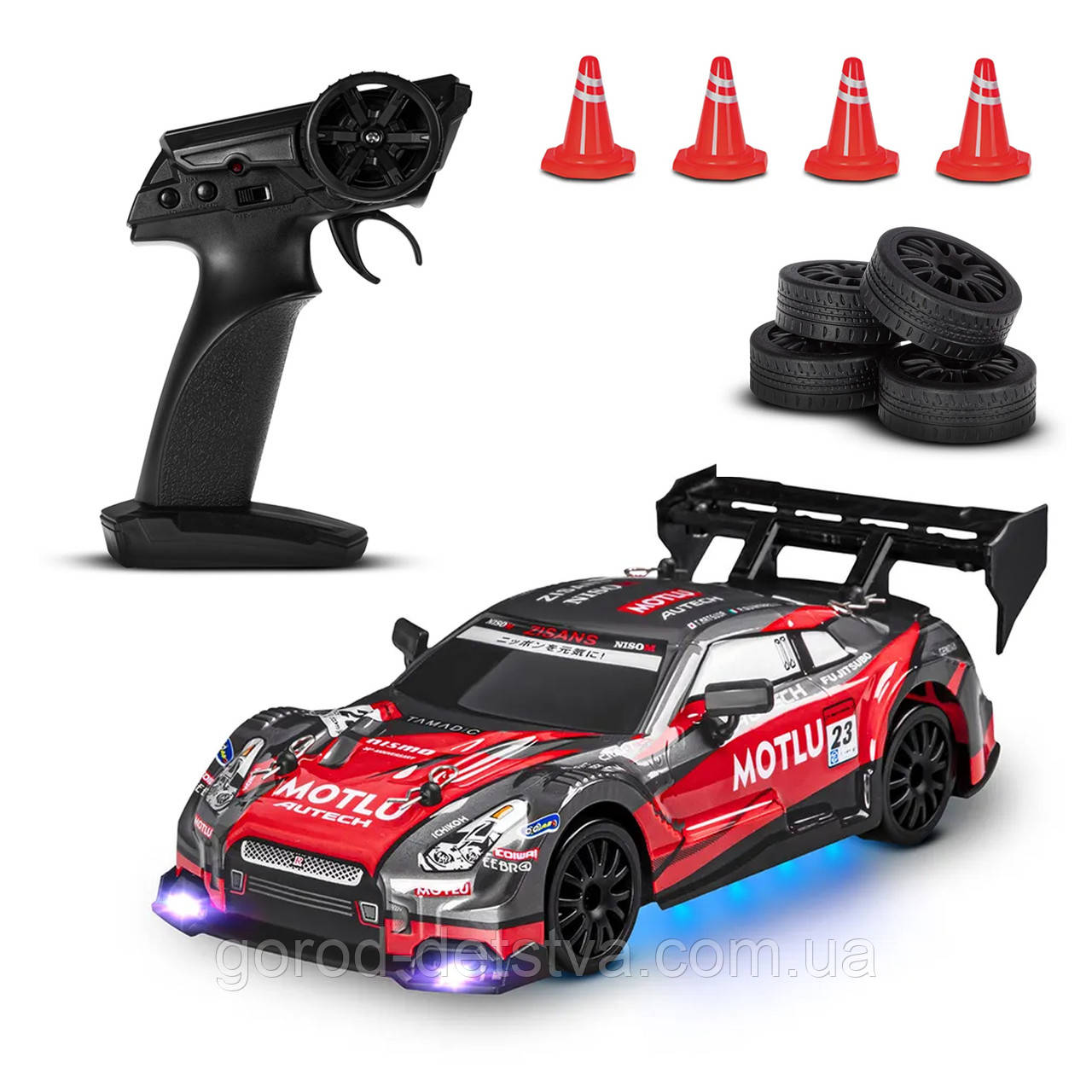 Машинка для дрифту Nissan GT-R 4WD дрифт машина на радіокеруванні Світло фар Підсвічування дна, фото 1