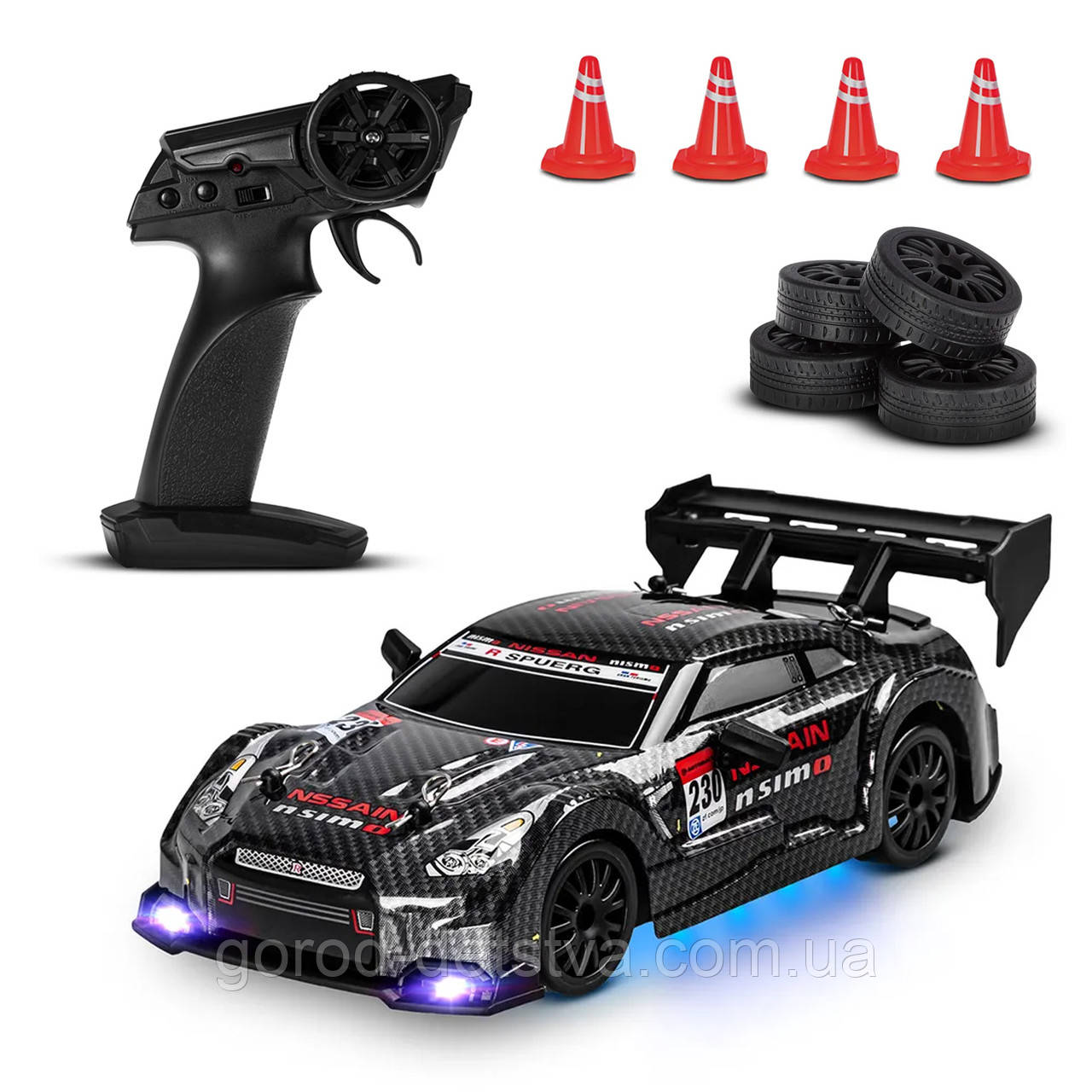 Машинка для дрифту Nissan GT-R 4WD дрифт машина на радіокеруванні Світло фар Підсвічування дна, фото 1