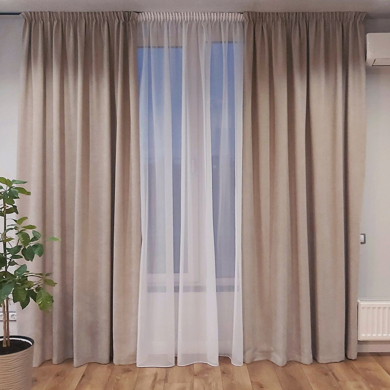 Комплект штори на тасьмі 2 шт 180х250 мікровелюр Беж-капучино, тюль вуаль 300х250 Білий, фото 1