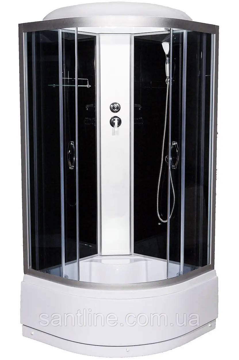 Гідромасажний бокс 85 BF RC 80х80х215 душовий бокс чорний Vivia глибокий напівкруглий піддон розсувні двері, фото 1