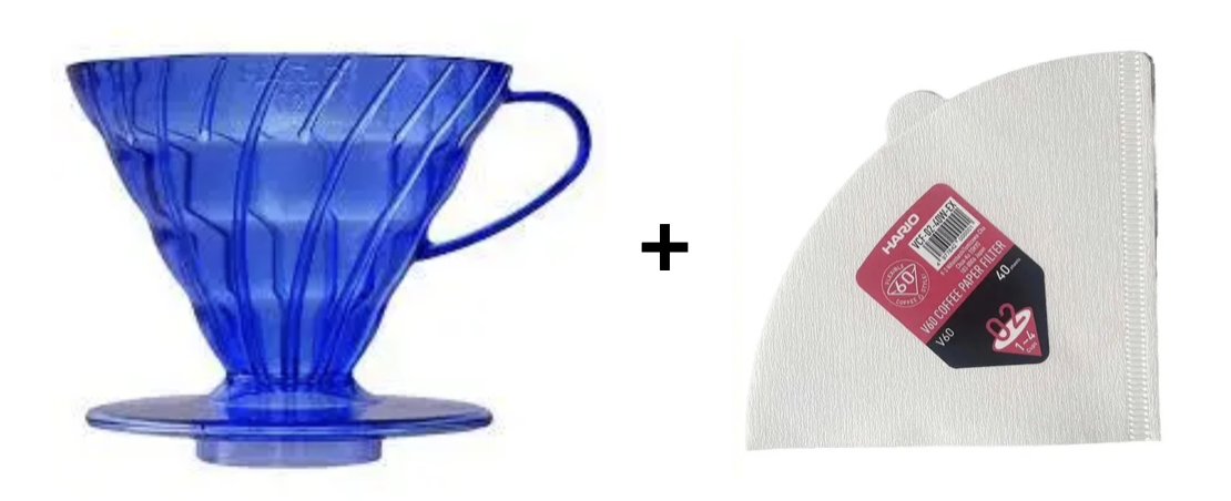 HARIO V60 02 Cobalt Blue Пуровер для заварювання кави+фільтра 40 шт
