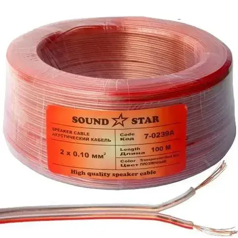 Кабель акустичний Sound Star, CCA, 2х0.10 мм2, прозорий, 100 м, фото 1