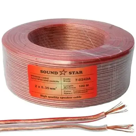 Кабель акустичний Sound Star, CCA (TinCCA), 2х0.35 мм2, прозорий, 100 м, фото 1