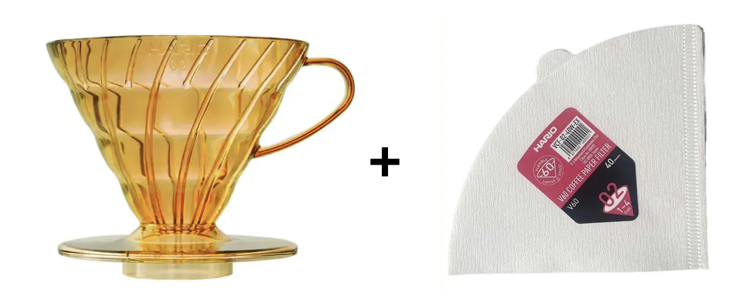 HARIO V60 02 Honey Yellow Пуровер для заварювання кави+фільтра 40 шт