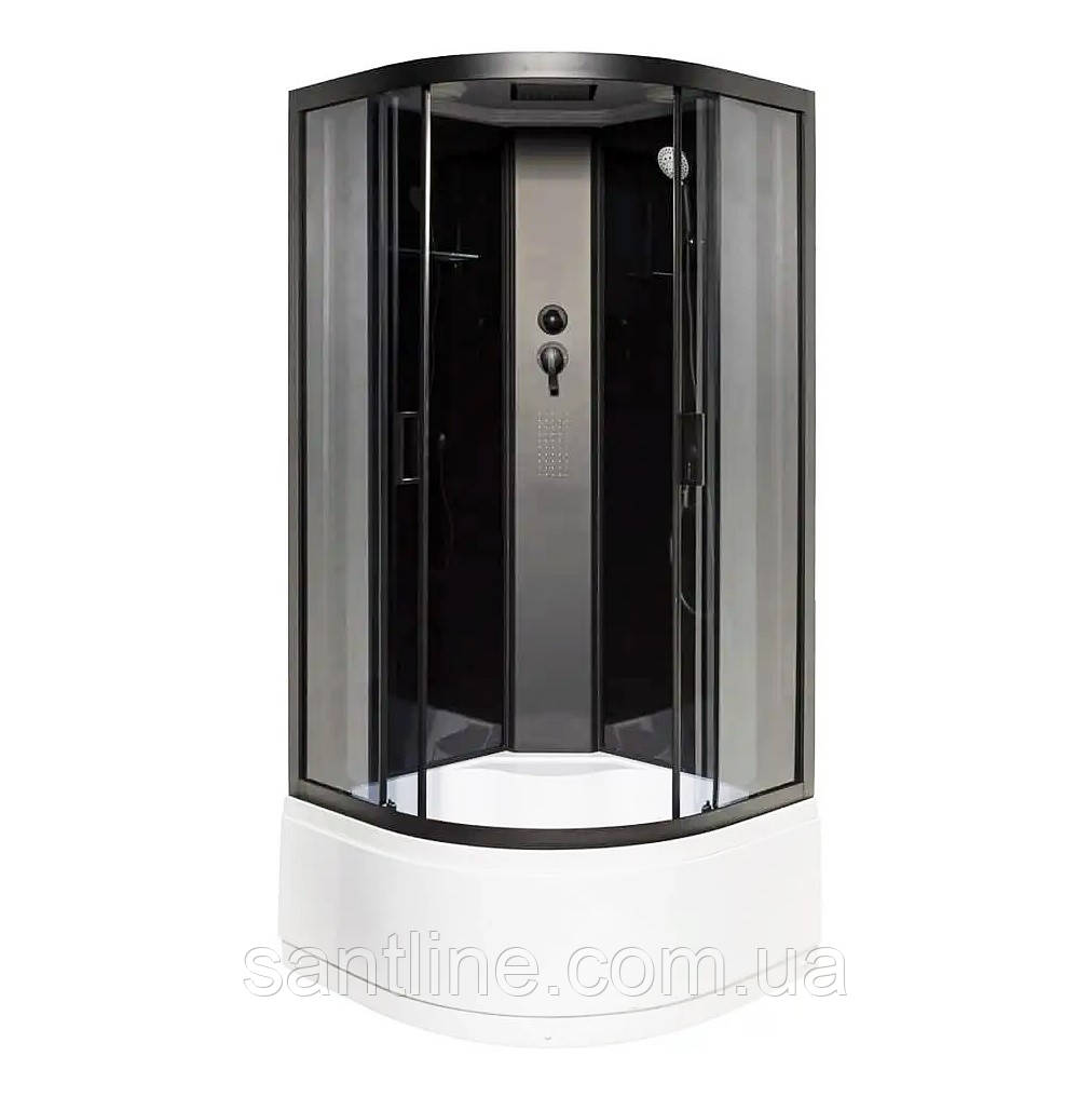 Душовий бокс Nero 95 RC 90х90х215 гідробокс Vivia чорний профіль розсувні сірі двері, фото 1