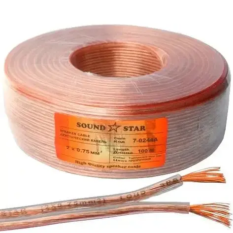 Кабель акустичний Sound Star, CCA, 2х0.75 мм2, прозорий, 100 м, фото 1