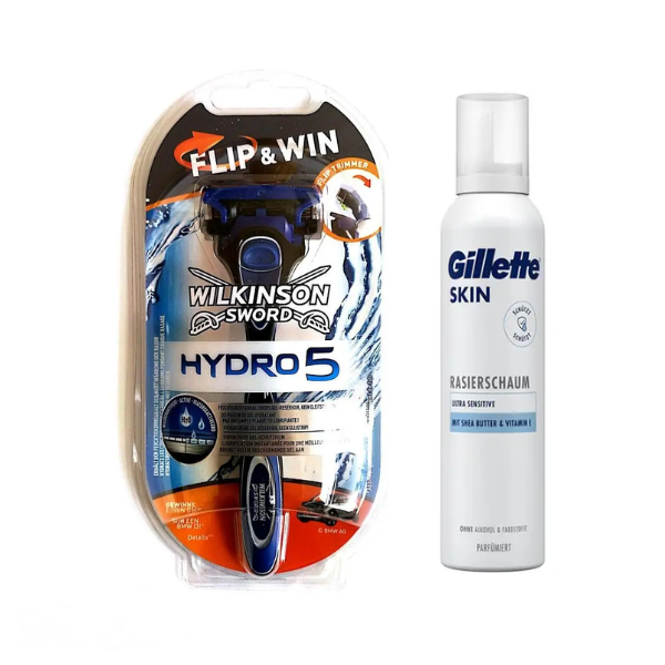 Станок Wilkinson Sword Hydro 5 Flip&Win + Gillette Skin Ultra Sensitive Піна для гоління для надчутливої шкіри 240 мг