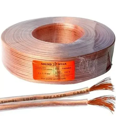 Кабель акустичний Sound Star, CCA, 2х1.5мм2, прозорий, 100 м, фото 1