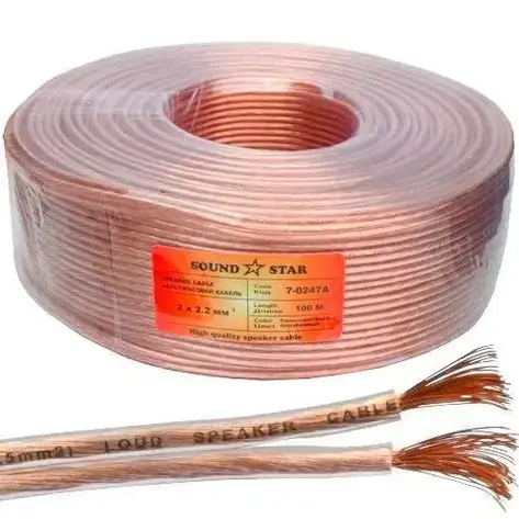 Кабель акустичний Sound Star, CCA, 2х2.0 мм2, прозорий, 100 м, фото 1