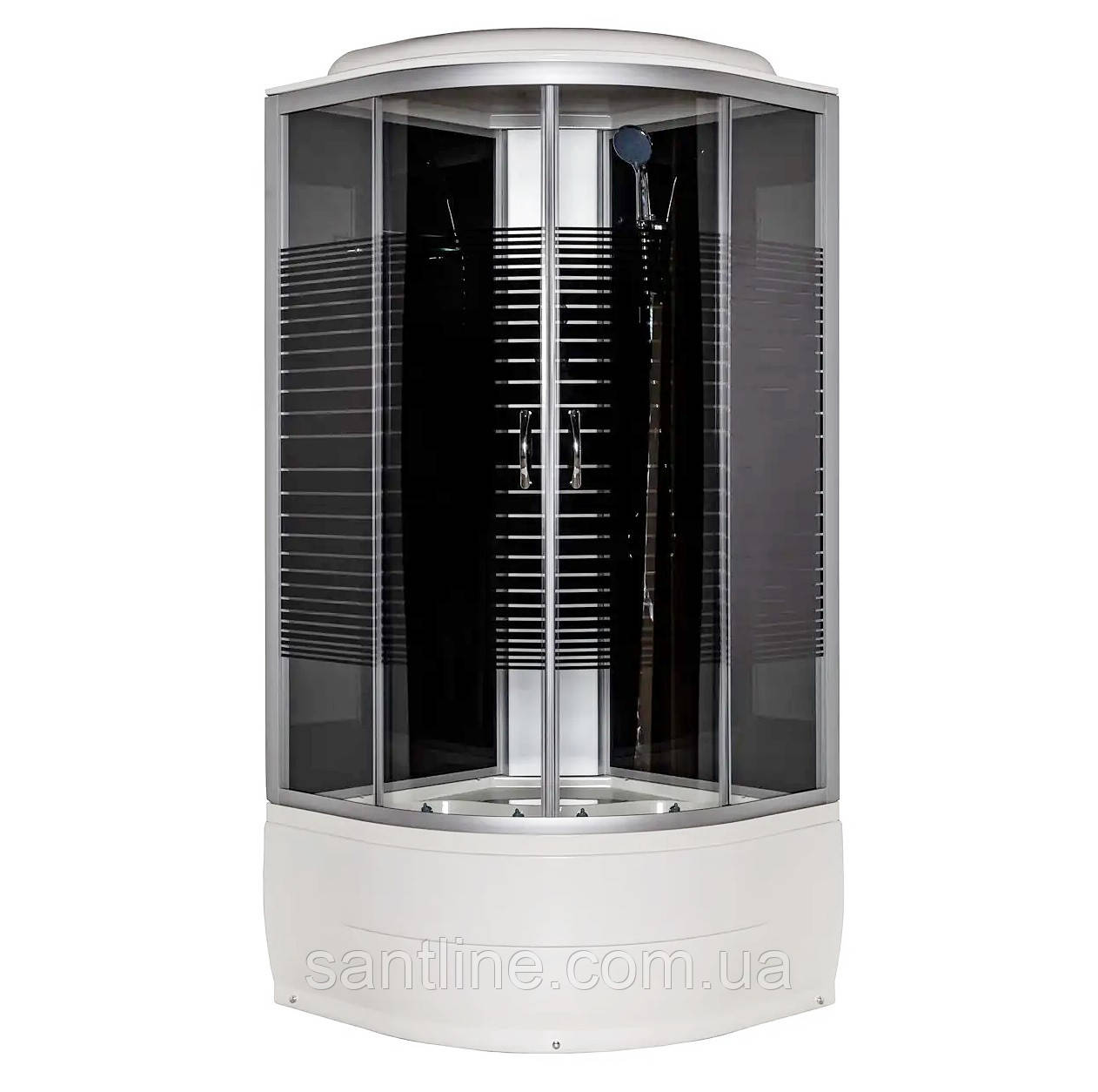 Гідромасажний бокс 95 BF JK Black Line 90x90x217 душовий бокс чорний Vivia глибоке скло з малюнком, фото 1