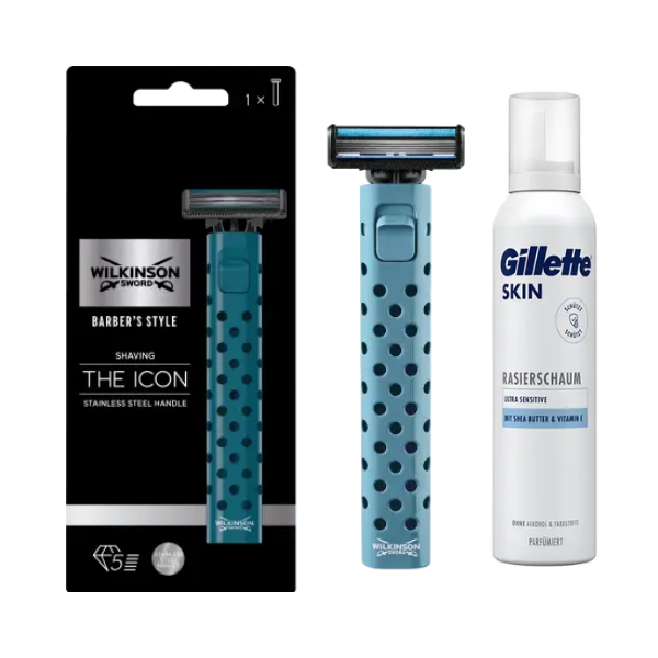 Станок для гоління Wilkinson Sword Barber's Style The Icon + Gillette Skin Ultra Sensitive Піна для гоління для надчутливої шкіри