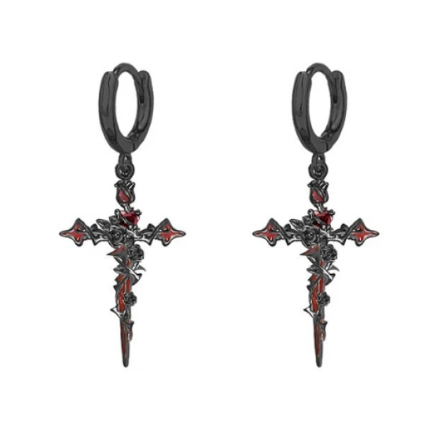 Сережки конго Fashion Jewerly хрести з розою у готичному стилі y2k чорні