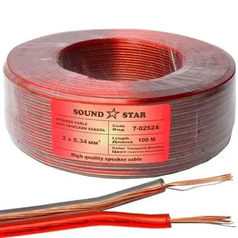 Кабель акустичний Sound Star, CCA, 2х0.34 мм2, червоно-чорний, 100 м, фото 1