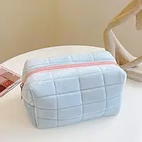 Косметичка женская мягкая плюшевая Органайзер для хранения косметики 17х10х10.5 см Голубой