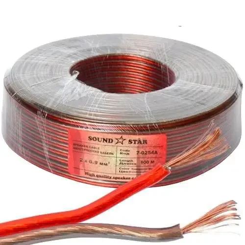 Кабель акустичний Sound Star, CCA, 2х0,9 мм2, прозорий червоно-чорний, 100 м