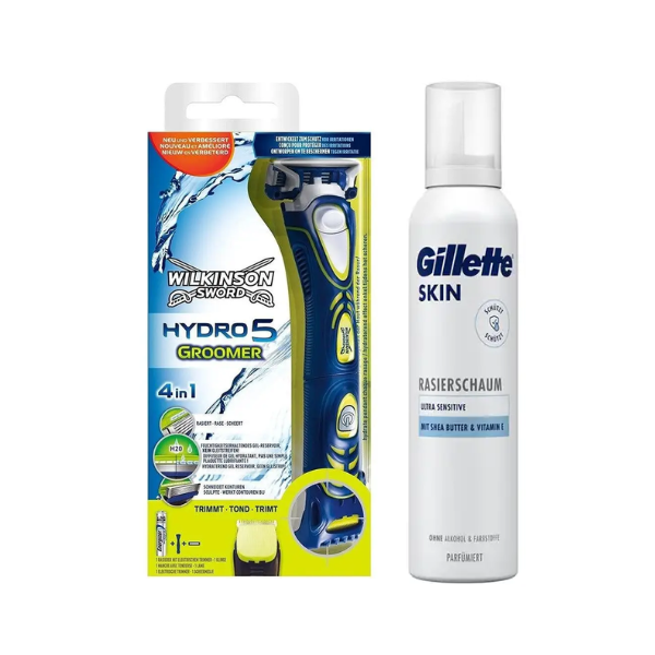 Станок для гоління Wilkinson Sword Hydro 5 Groomer (1 касета) + Gillette Skin Ultra Sensitive Піна для гоління