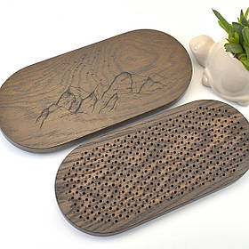 Дошка садху з мідними цвяхами з натурального дерева масив дуба овальна в темному кольорі венге Гори