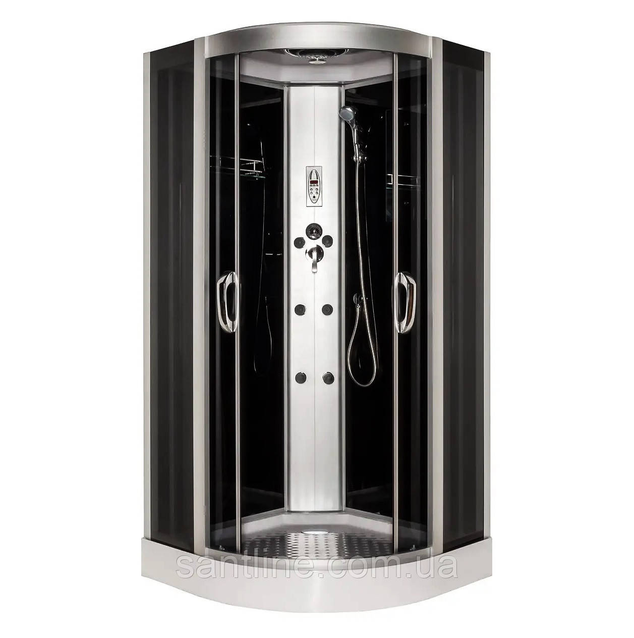 Гідромасажний бокс 163 RC 100х100х215 см із електронікою душовий бокс Vivia низький піддон чорні стінки, фото 1