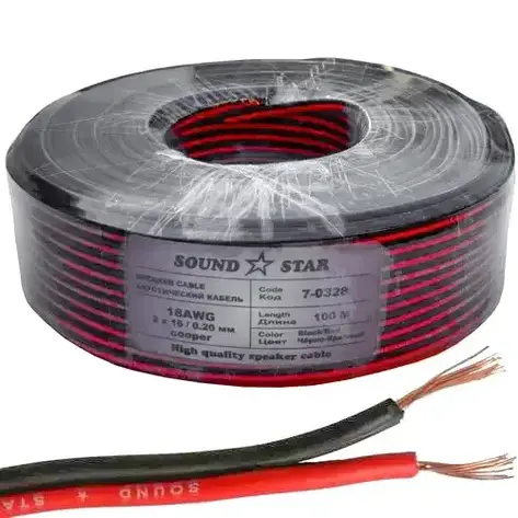 Кабель живлення 2 жили 16х0,20 мм Cu (0,50 мм.кв.), червоно-чорний, 100 м, фото 1