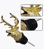 Багаторазова пробка дозатор для пляшок "Олень" диспенсер із цинкового сплаву золотистий колір, фото 3