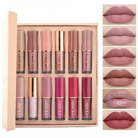 Набір матових помад блисків для губ 12в1 нюдові рожеві червоні (60722)